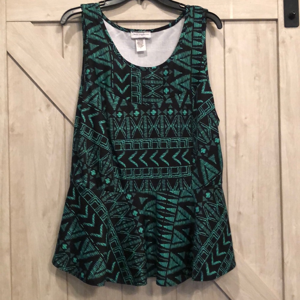 Black and Green Aztec print sleeveless blouse